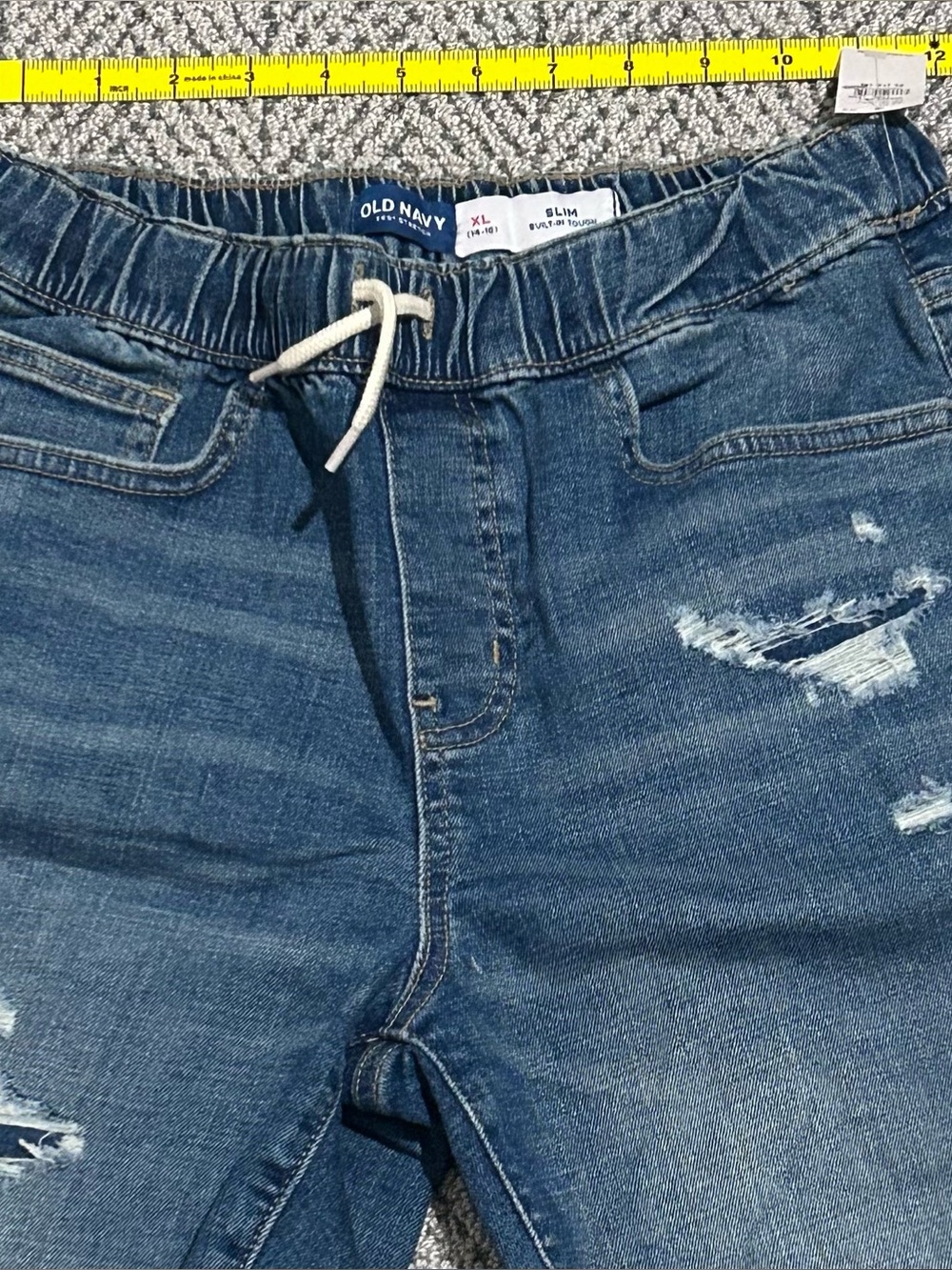 Old Navy Boys XL 14-16 Slim Built-In Tough Distressed Denim Pull-On Shorts NWT - Picture 6 of 8